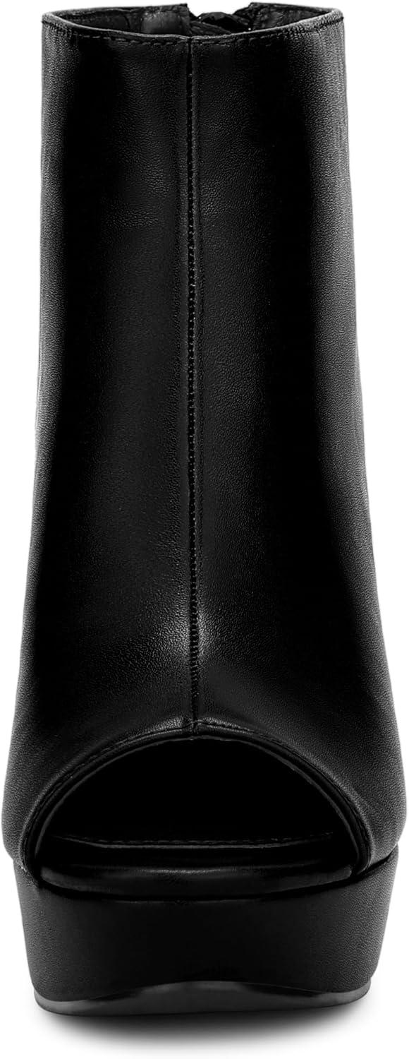 imageAllegra K Peep Toe Ankle Boots for Women Back Zip Chunky Heel Platform BootsBlack