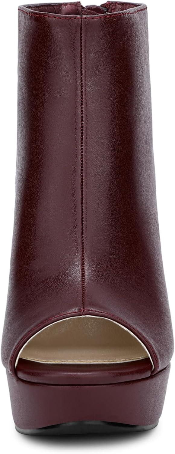 imageAllegra K Peep Toe Ankle Boots for Women Back Zip Chunky Heel Platform BootsBurgundy