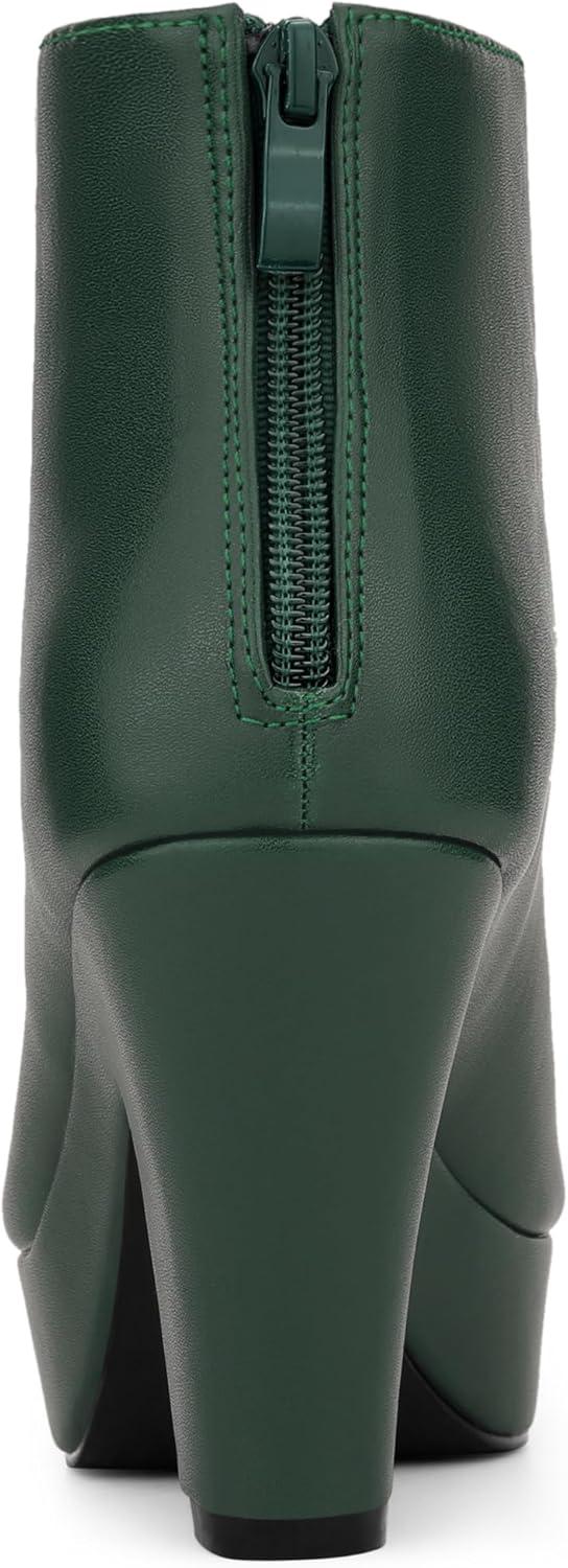 imageAllegra K Peep Toe Ankle Boots for Women Back Zip Chunky Heel Platform BootsDark Green