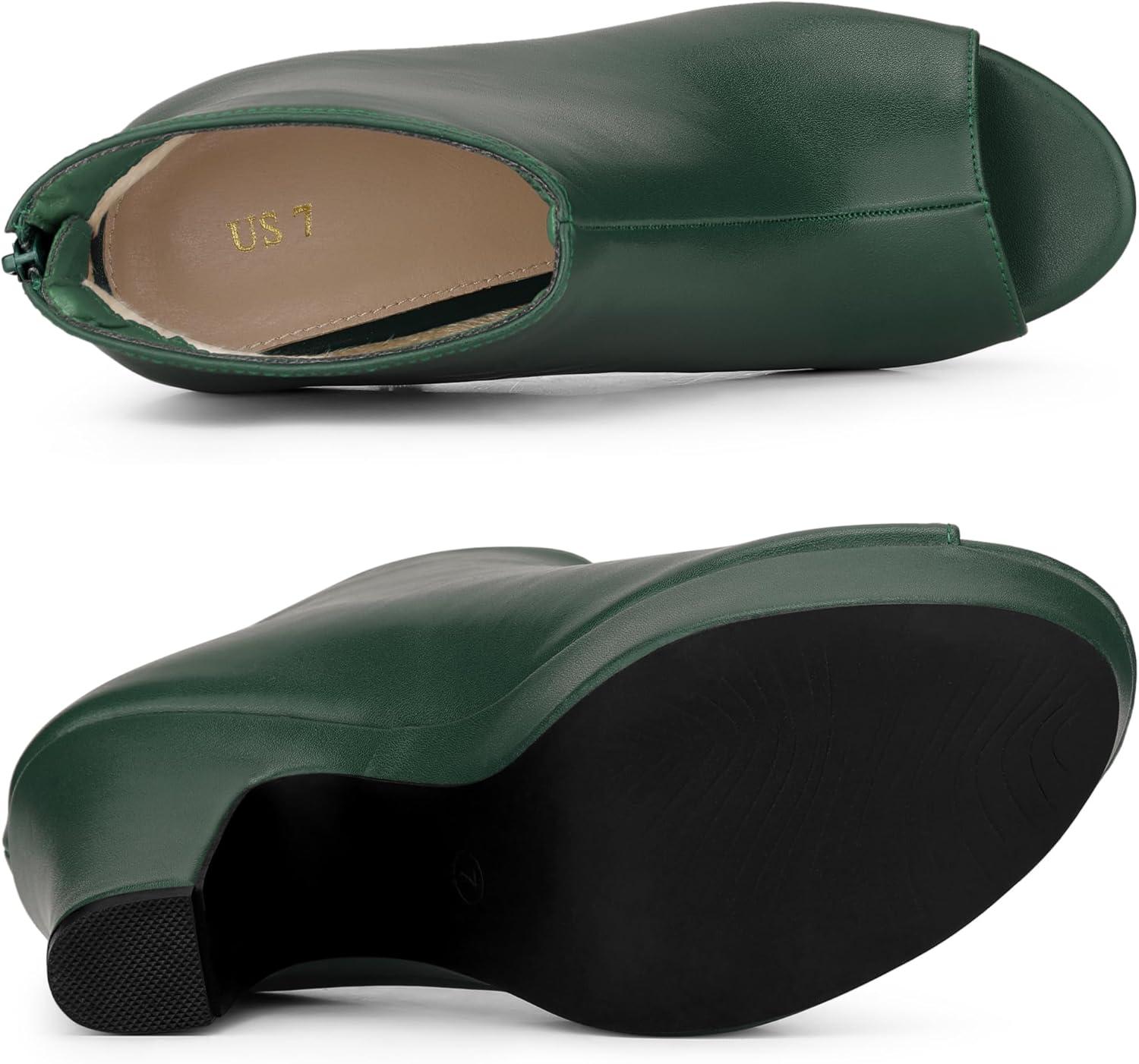 imageAllegra K Peep Toe Ankle Boots for Women Back Zip Chunky Heel Platform BootsDark Green