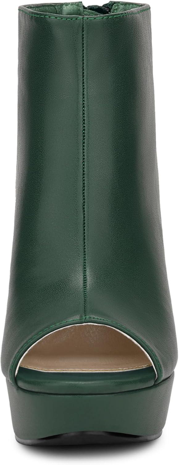 imageAllegra K Peep Toe Ankle Boots for Women Back Zip Chunky Heel Platform BootsDark Green