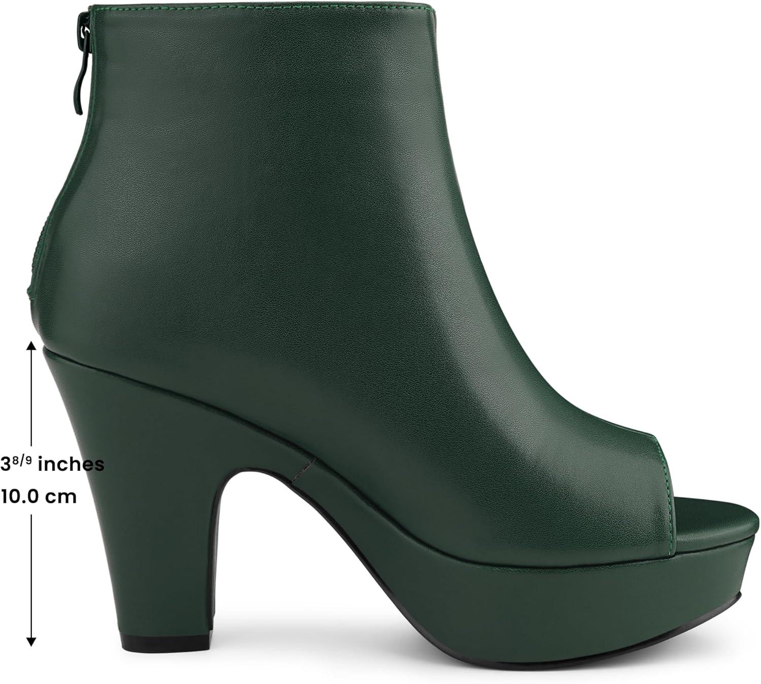 imageAllegra K Peep Toe Ankle Boots for Women Back Zip Chunky Heel Platform BootsDark Green
