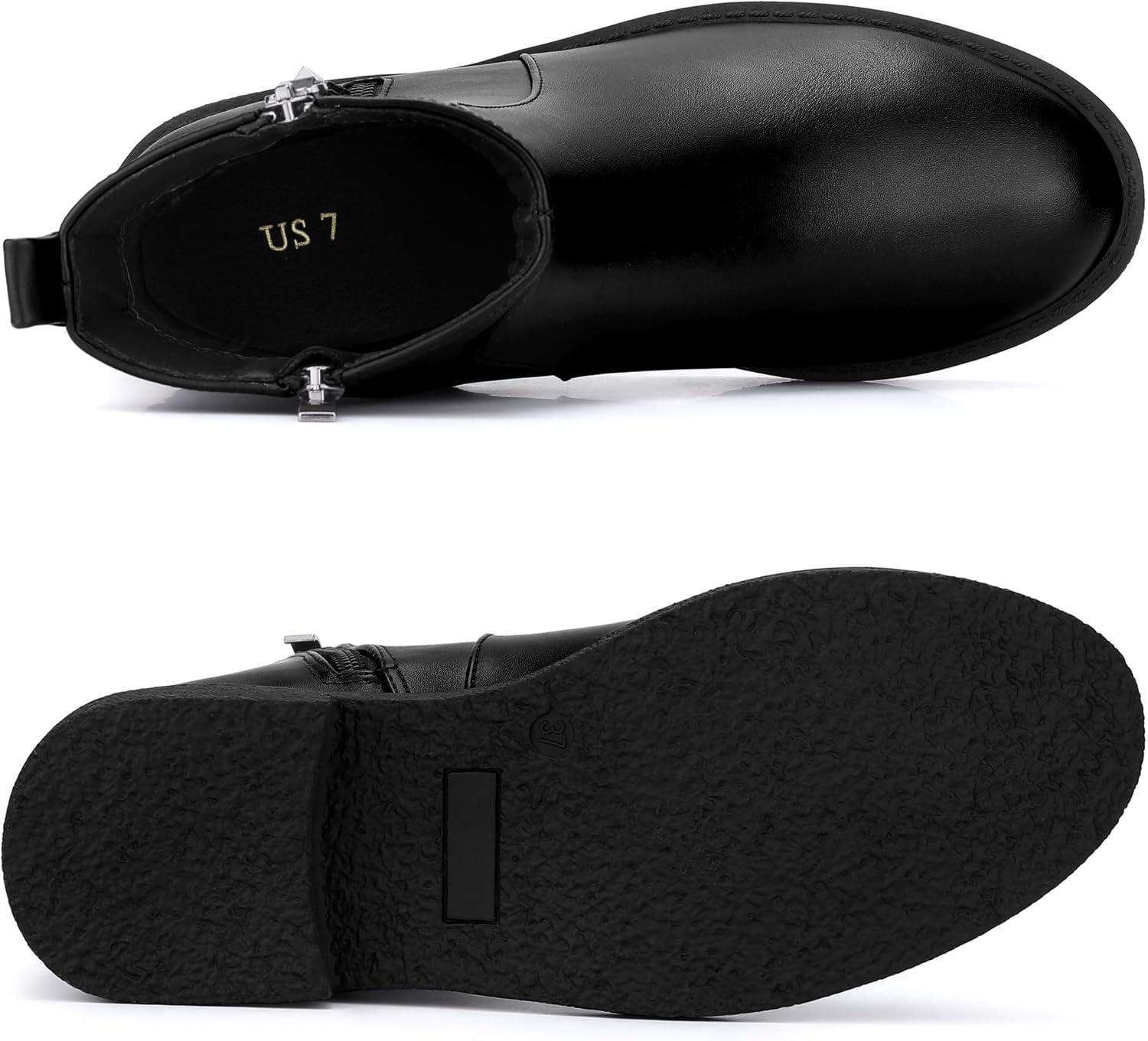 imageAllegra K Round Toe Zipper Chunky Low Heel Ankle Boots for WomenBlack