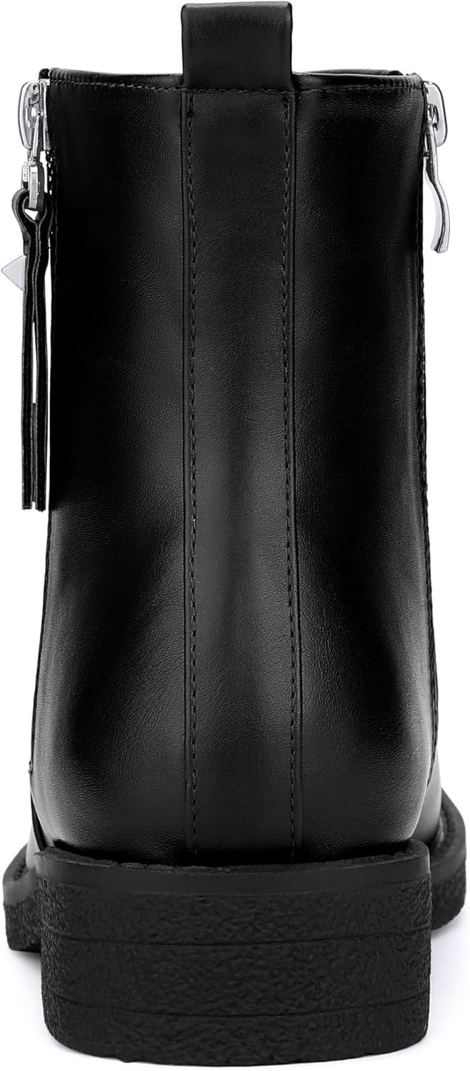 imageAllegra K Round Toe Zipper Chunky Low Heel Ankle Boots for WomenBlack