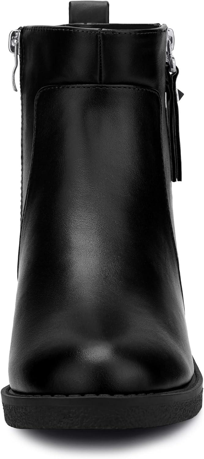imageAllegra K Round Toe Zipper Chunky Low Heel Ankle Boots for WomenBlack