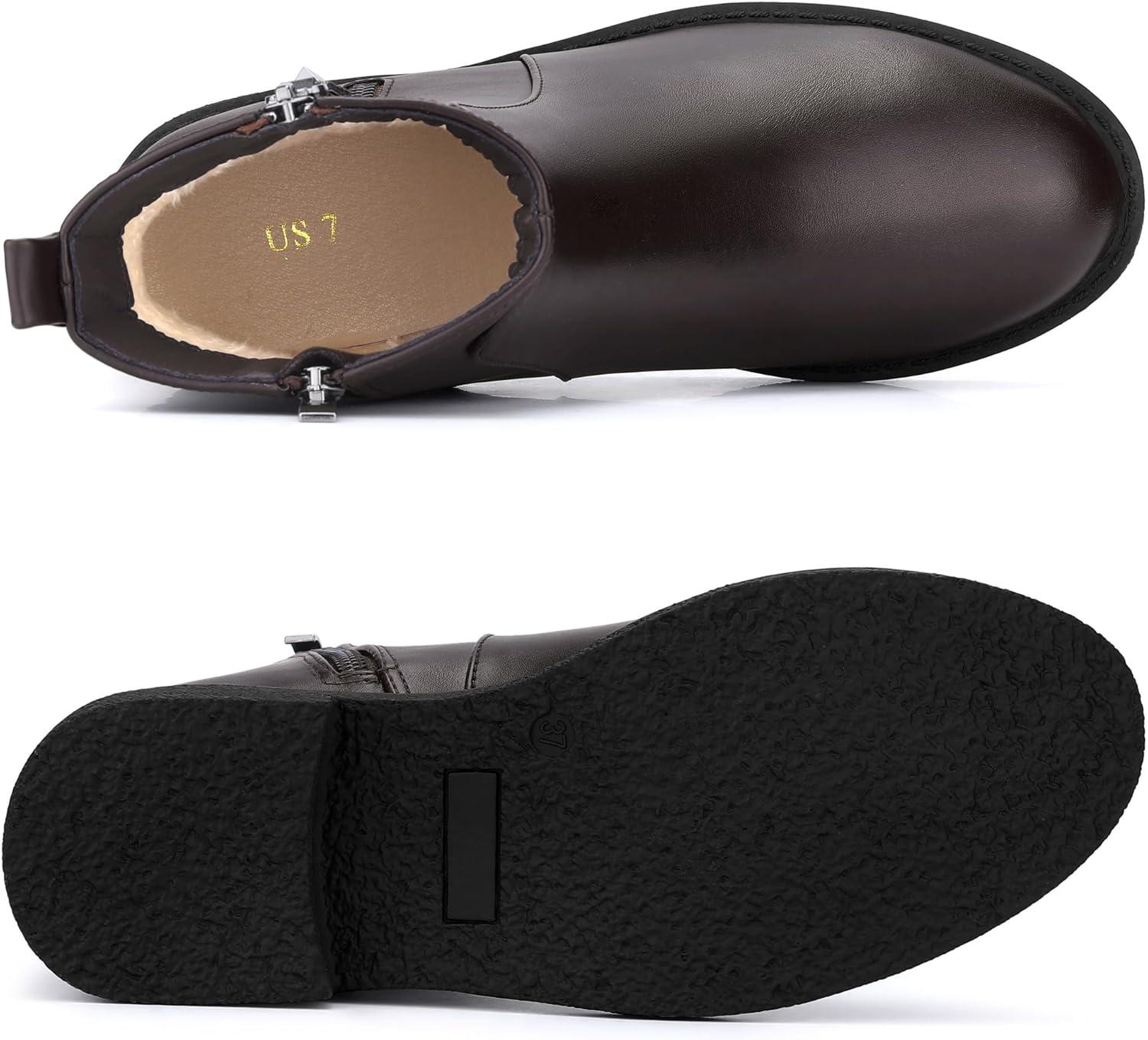 imageAllegra K Round Toe Zipper Chunky Low Heel Ankle Boots for WomenDark Brown