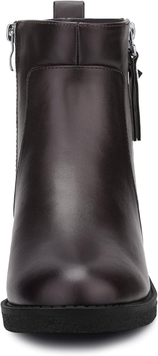 imageAllegra K Round Toe Zipper Chunky Low Heel Ankle Boots for WomenDark Brown
