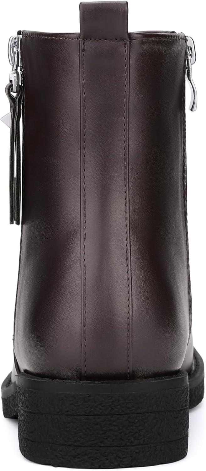 imageAllegra K Round Toe Zipper Chunky Low Heel Ankle Boots for WomenDark Brown