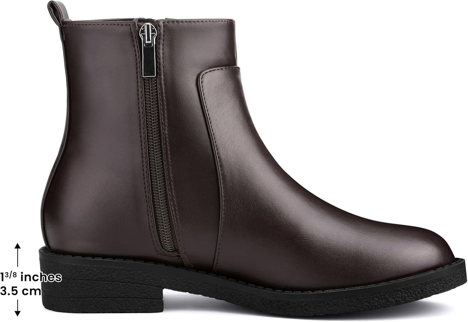 imageAllegra K Round Toe Zipper Chunky Low Heel Ankle Boots for WomenDark Brown