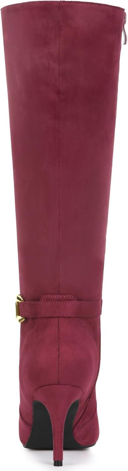 imageAllegra K Womens Buckle Pointed Toe Stiletto Heel Knee High BootsBurgundy