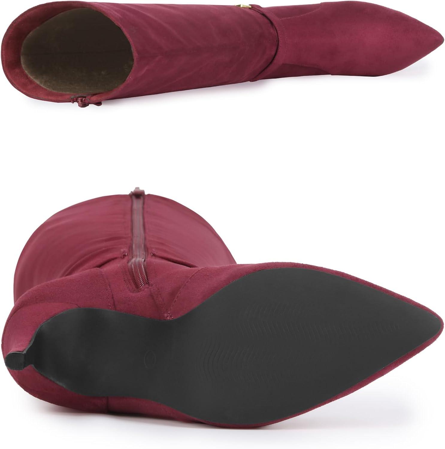 imageAllegra K Womens Buckle Pointed Toe Stiletto Heel Knee High BootsBurgundy