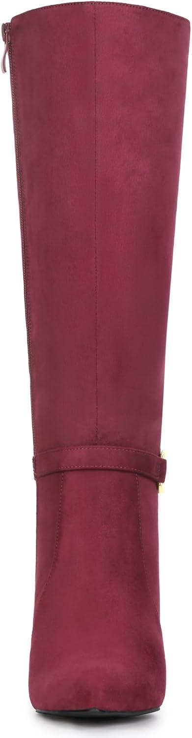 imageAllegra K Womens Buckle Pointed Toe Stiletto Heel Knee High BootsBurgundy