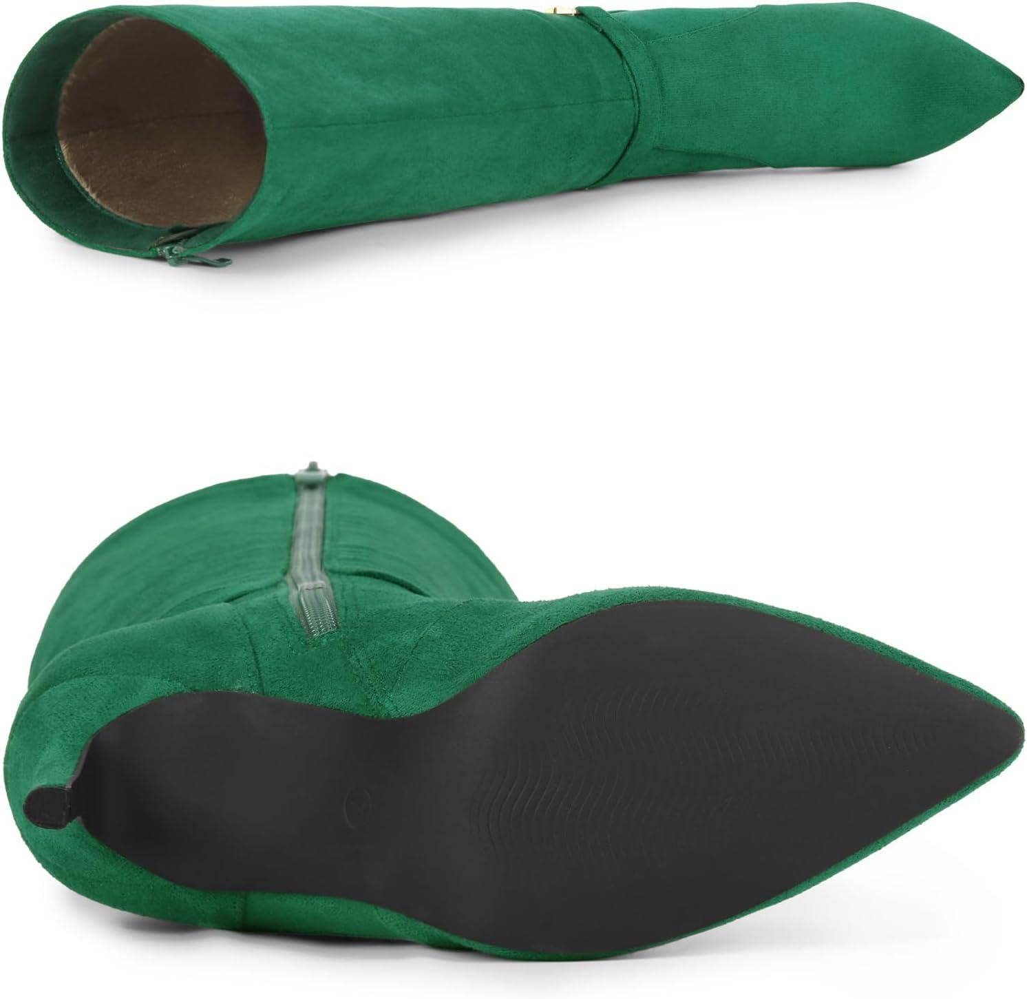 imageAllegra K Womens Buckle Pointed Toe Stiletto Heel Knee High BootsEmerald Green