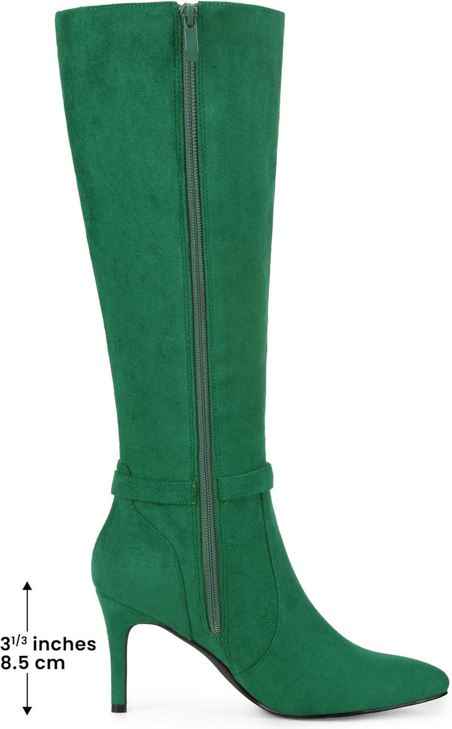 imageAllegra K Womens Buckle Pointed Toe Stiletto Heel Knee High BootsEmerald Green
