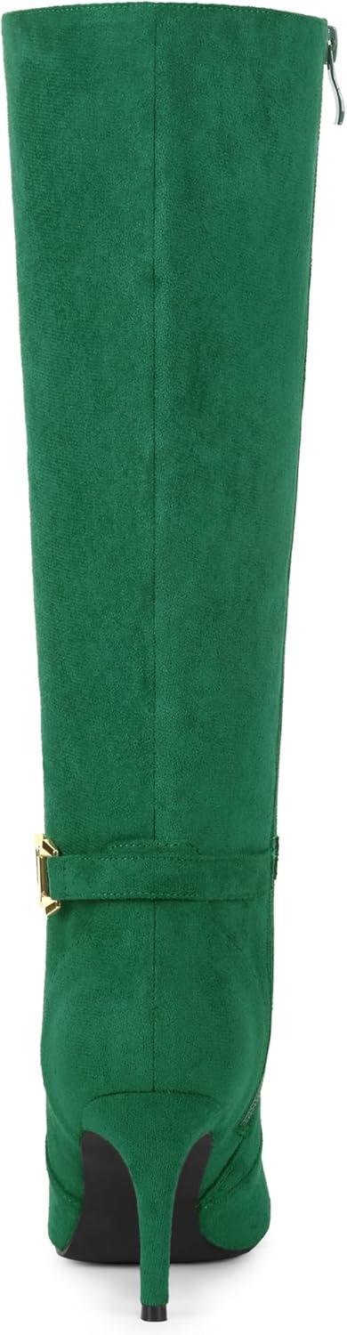 imageAllegra K Womens Buckle Pointed Toe Stiletto Heel Knee High BootsEmerald Green