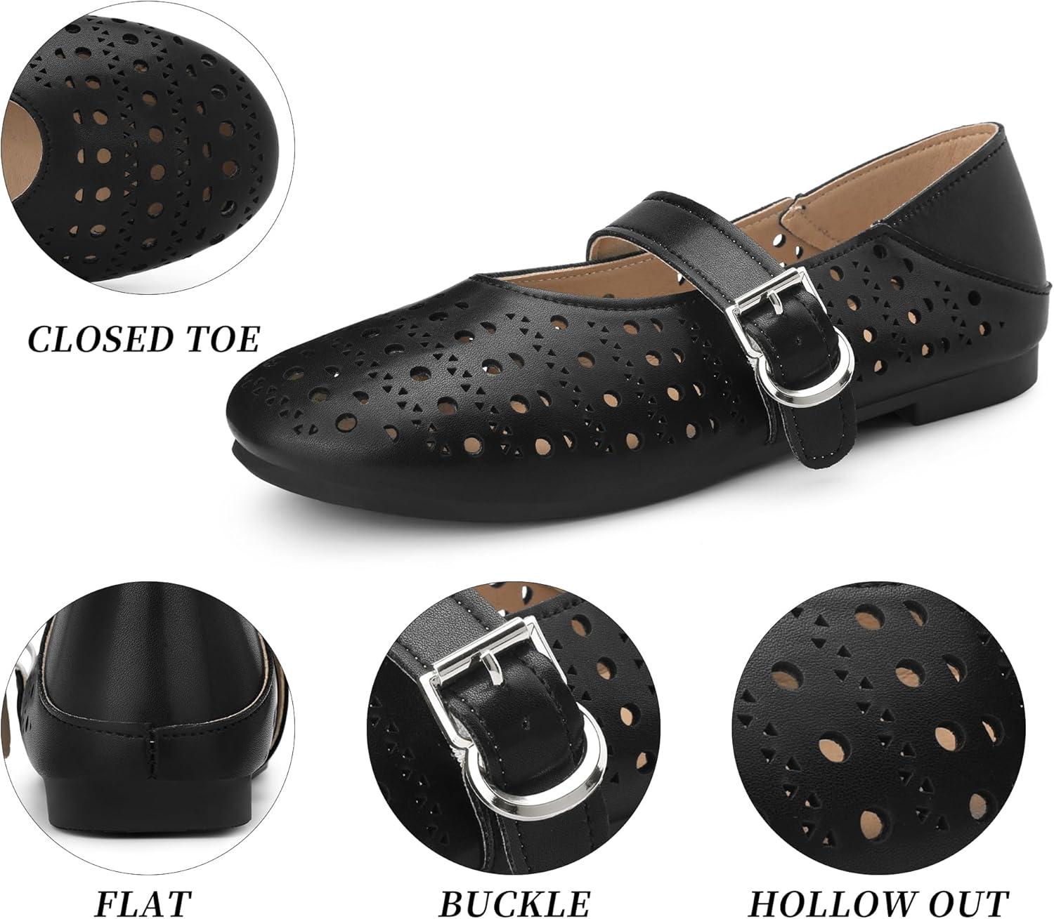 imageAllegra K Womens Buckle Round Toe Slip on Flats PumpsBlack