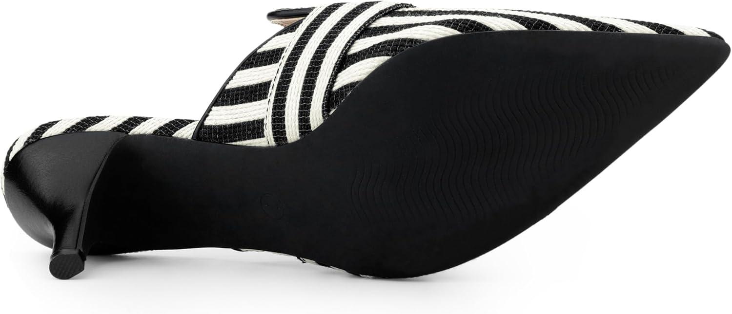 imageAllegra K Womens Buckle Stripe Pointed Toe Slip on Stiletto Heel MulesBlack