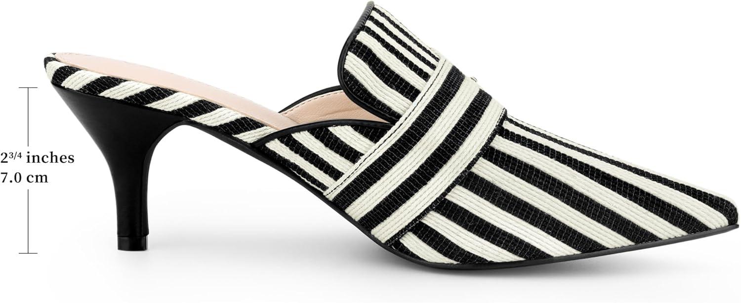 imageAllegra K Womens Buckle Stripe Pointed Toe Slip on Stiletto Heel MulesBlack