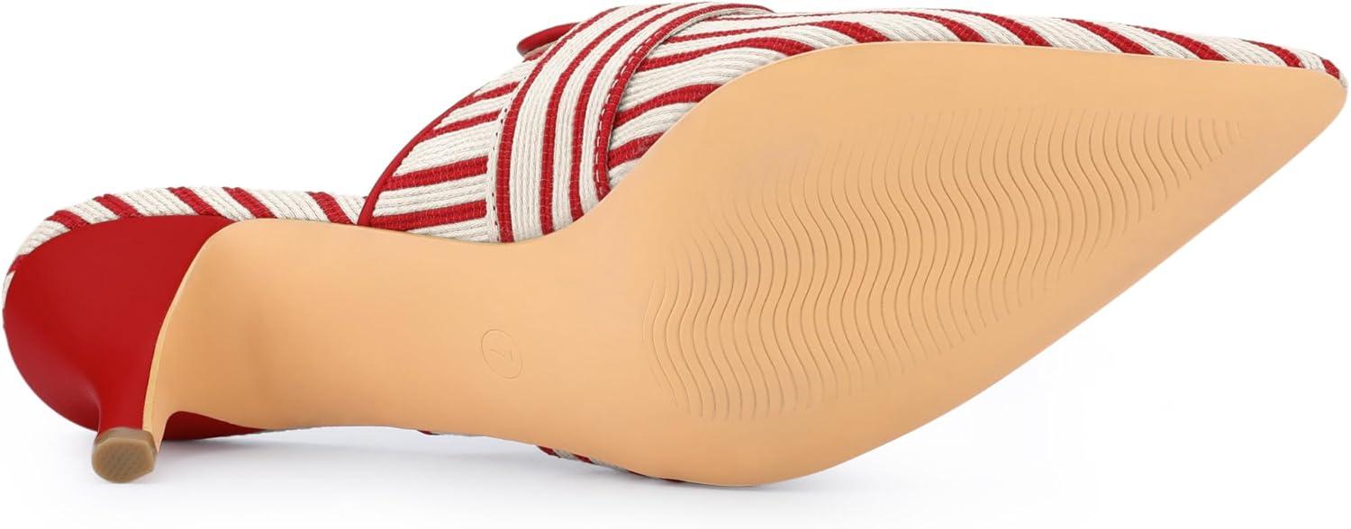 imageAllegra K Womens Buckle Stripe Pointed Toe Slip on Stiletto Heel MulesRed