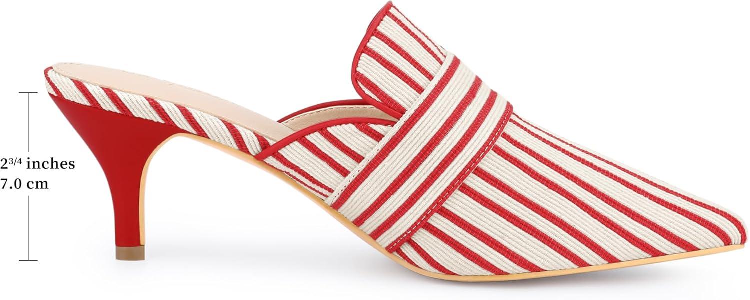imageAllegra K Womens Buckle Stripe Pointed Toe Slip on Stiletto Heel MulesRed