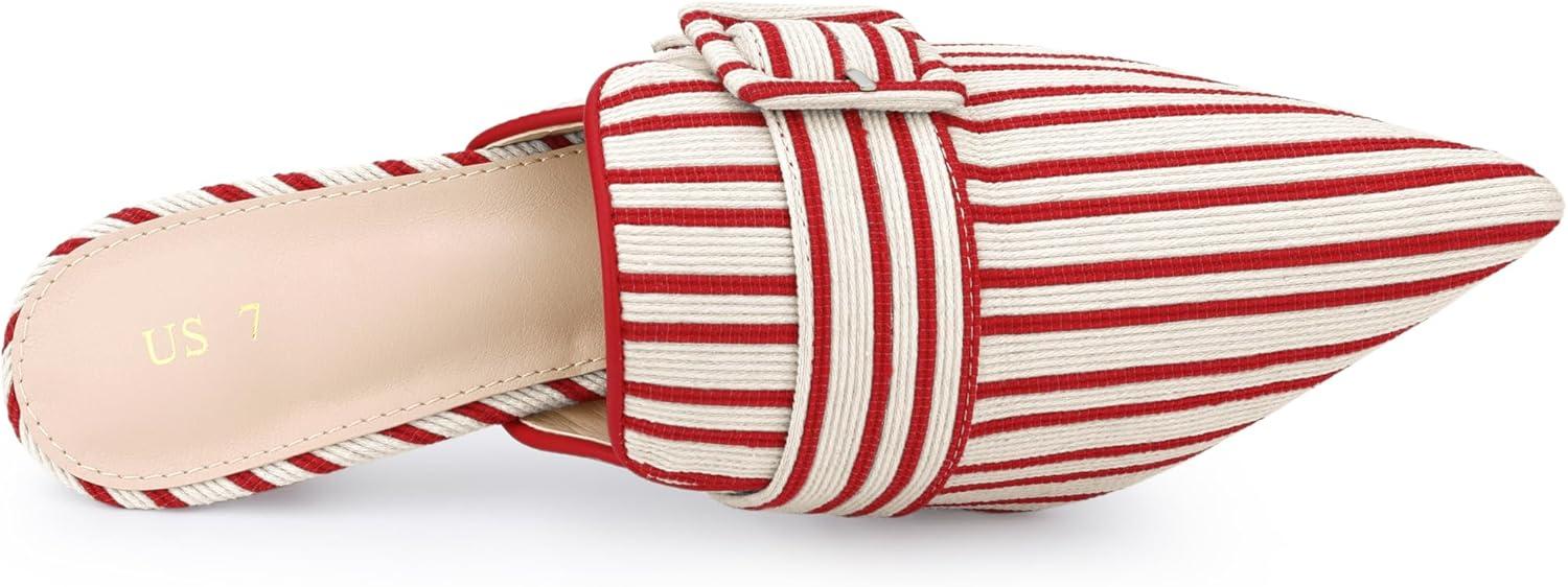 imageAllegra K Womens Buckle Stripe Pointed Toe Slip on Stiletto Heel MulesRed