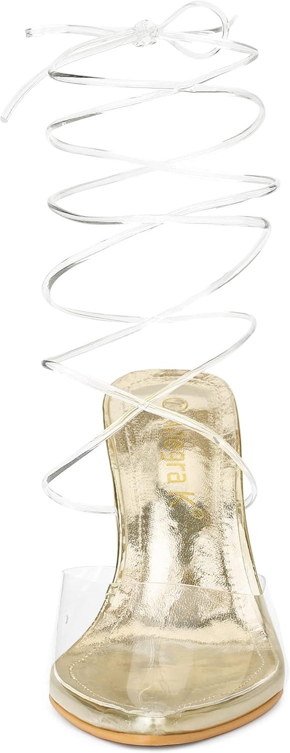 imageAllegra K Womens Clear Heels Lace Up Strappy Stiletto Transparent Heel SandalsGold