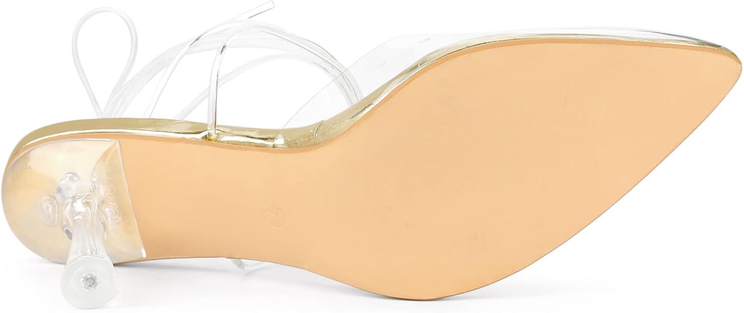 imageAllegra K Womens Clear Heels Lace Up Strappy Stiletto Transparent Heel SandalsGold