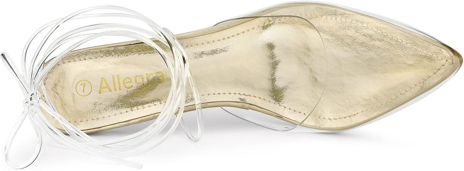 imageAllegra K Womens Clear Heels Lace Up Strappy Stiletto Transparent Heel SandalsGold