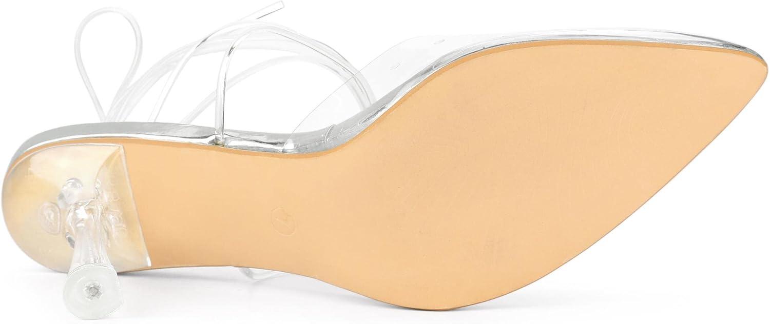 imageAllegra K Womens Clear Heels Lace Up Strappy Stiletto Transparent Heel SandalsSilver