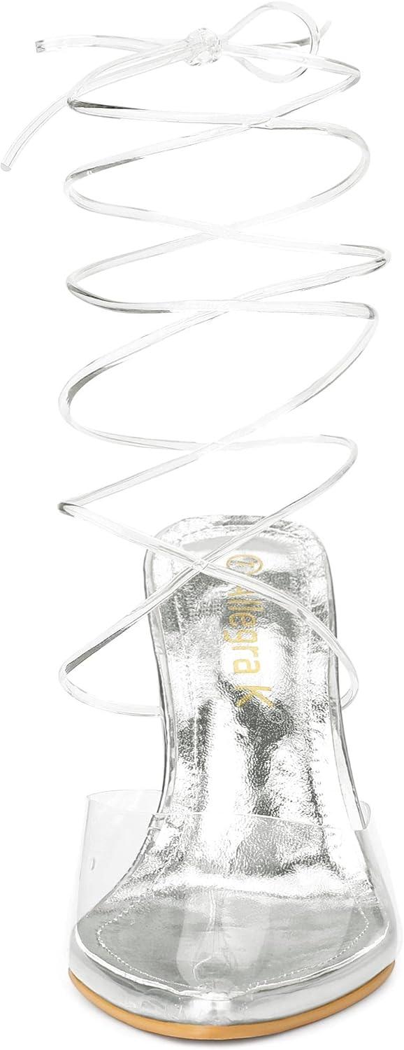 imageAllegra K Womens Clear Heels Lace Up Strappy Stiletto Transparent Heel SandalsSilver