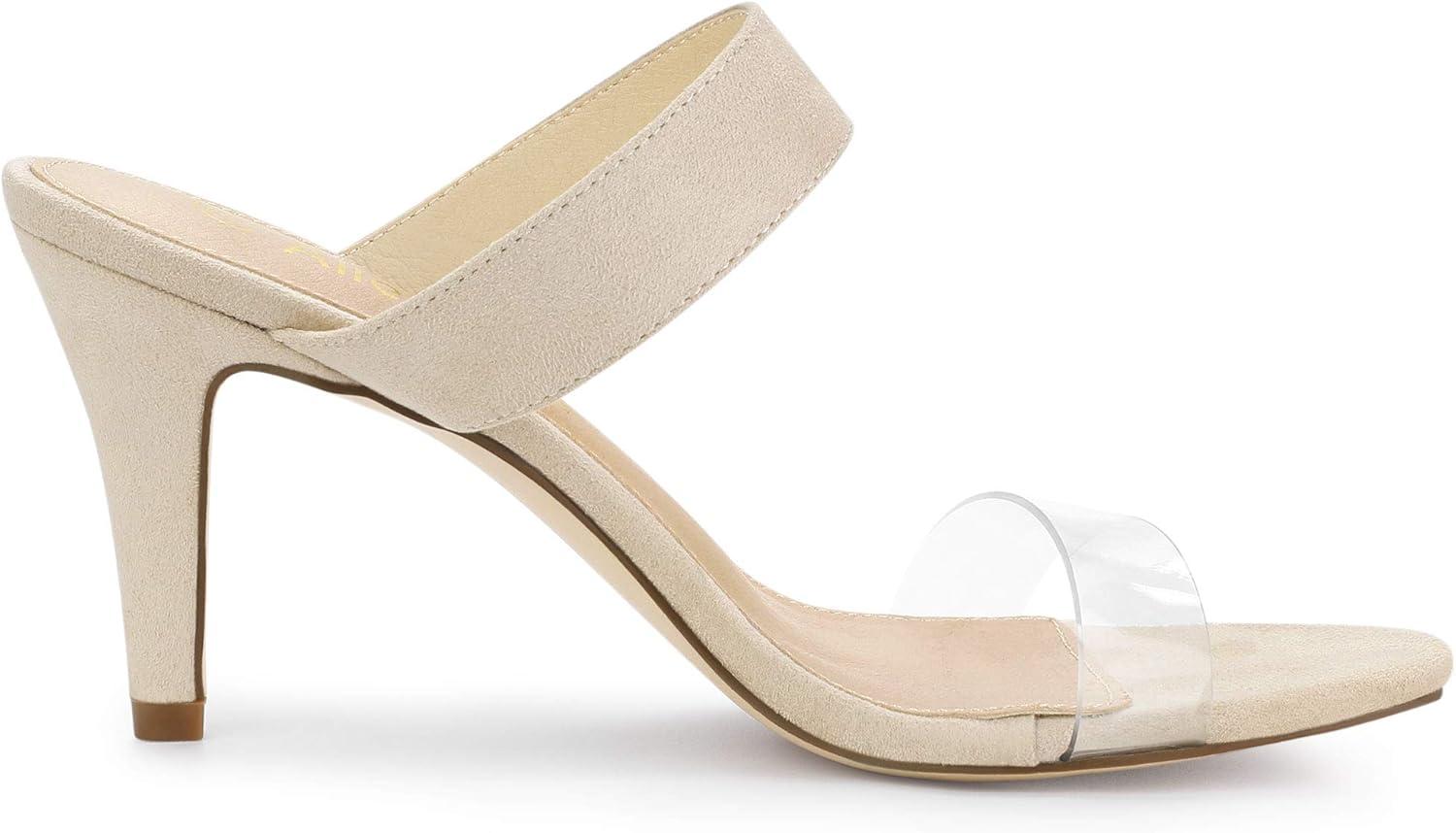 imageAllegra K Womens Clear Strap Stiletto Heel Slides SandalsBeige