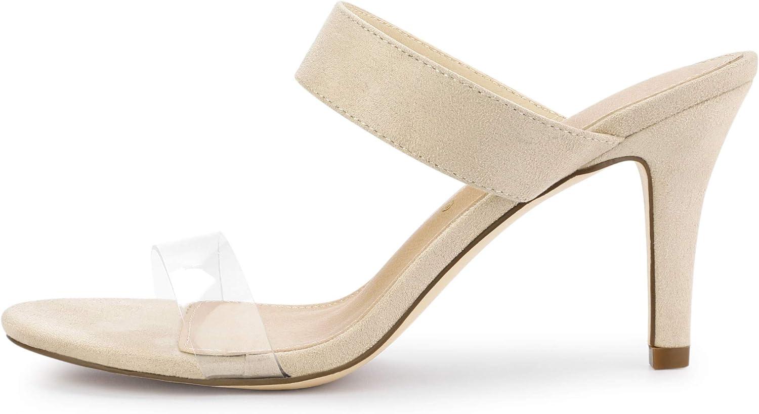 imageAllegra K Womens Clear Strap Stiletto Heel Slides SandalsBeige