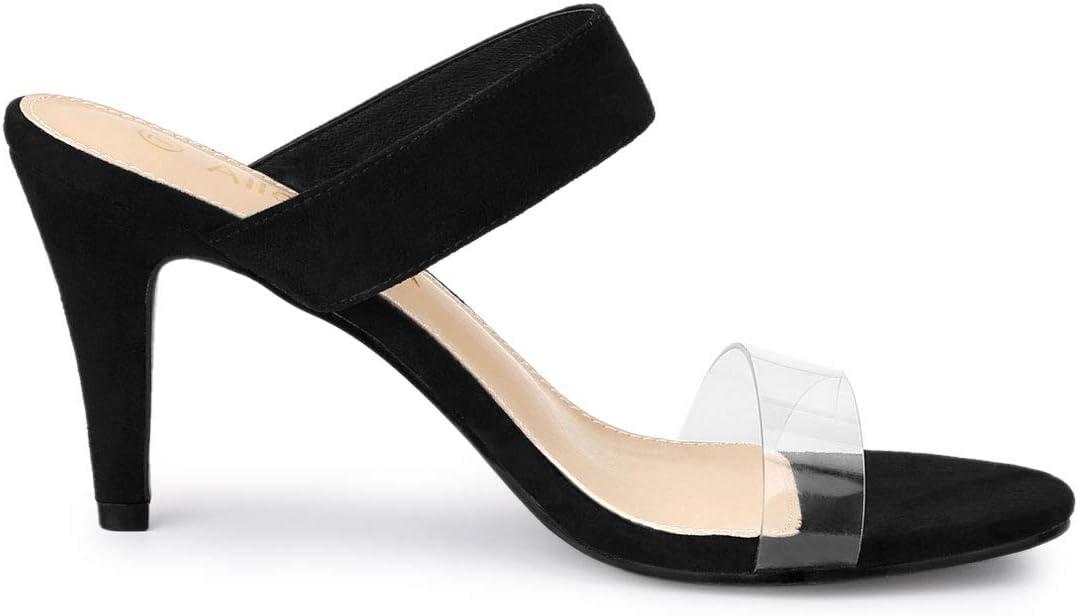 imageAllegra K Womens Clear Strap Stiletto Heel Slides SandalsBlack