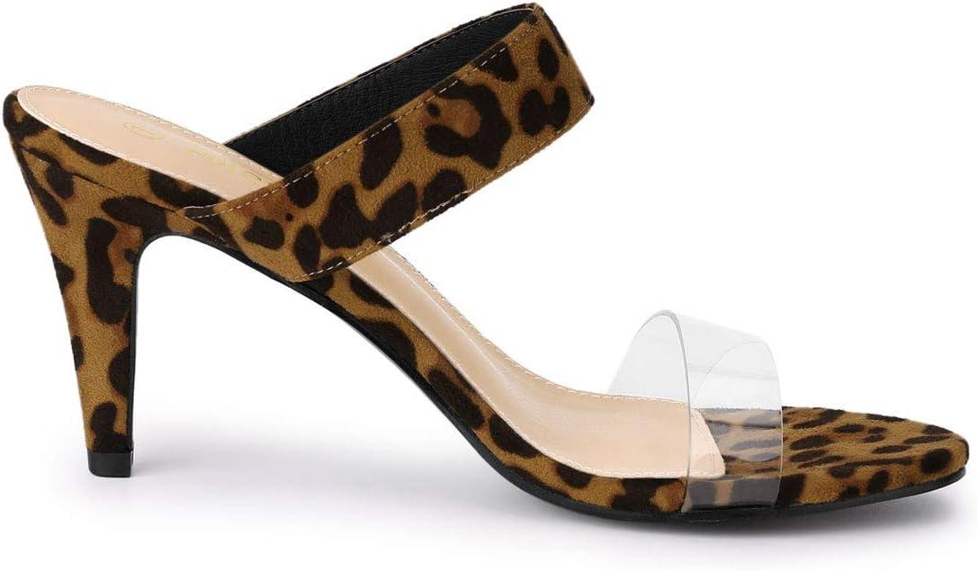 imageAllegra K Womens Clear Strap Stiletto Heel Slides SandalsLeopard