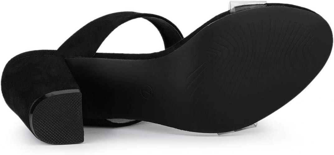 imageAllegra K Womens Dual Clear Strap Block Heels Slides SandalsBlack