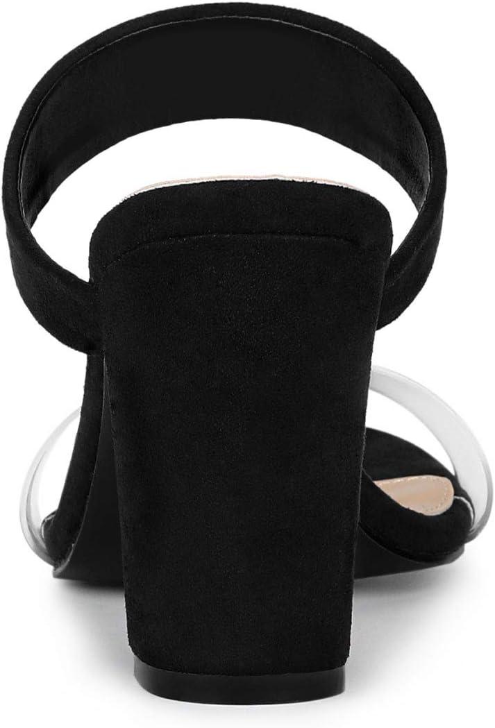 imageAllegra K Womens Dual Clear Strap Block Heels Slides SandalsBlack
