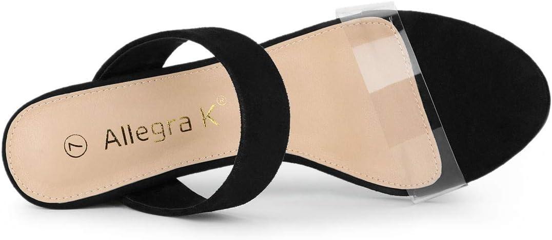 imageAllegra K Womens Dual Clear Strap Block Heels Slides SandalsBlack