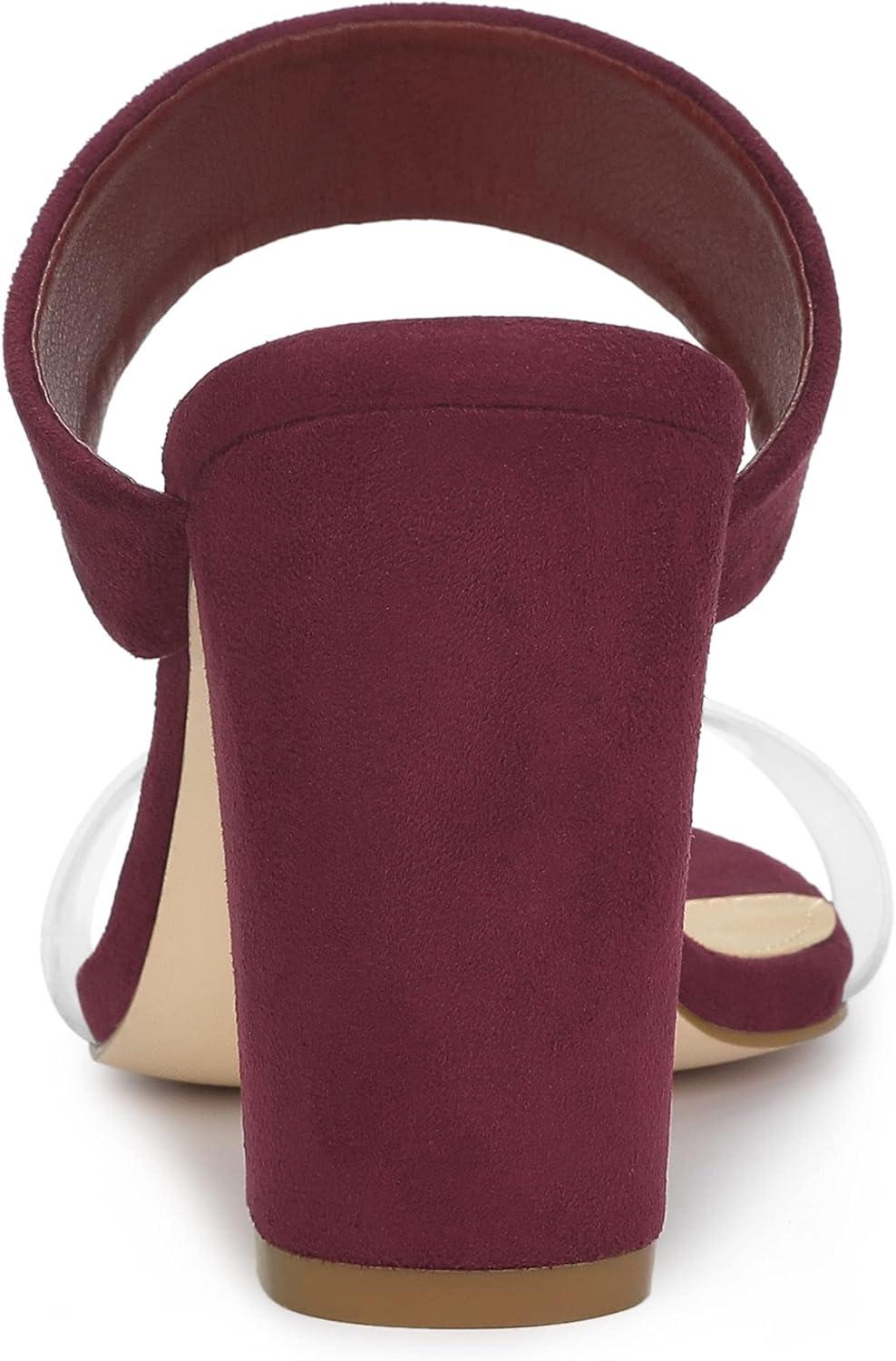 imageAllegra K Womens Dual Clear Strap Block Heels Slides SandalsBurgundy