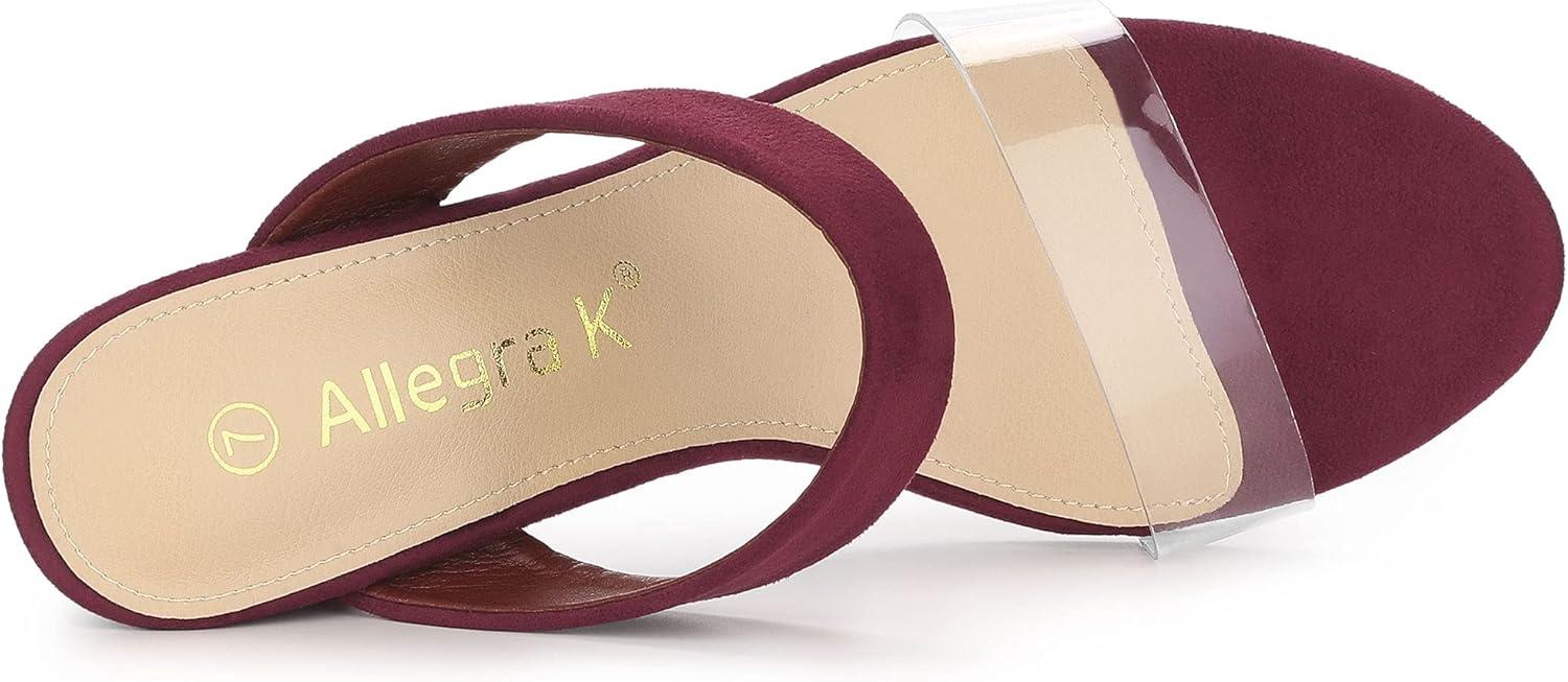 imageAllegra K Womens Dual Clear Strap Block Heels Slides SandalsBurgundy
