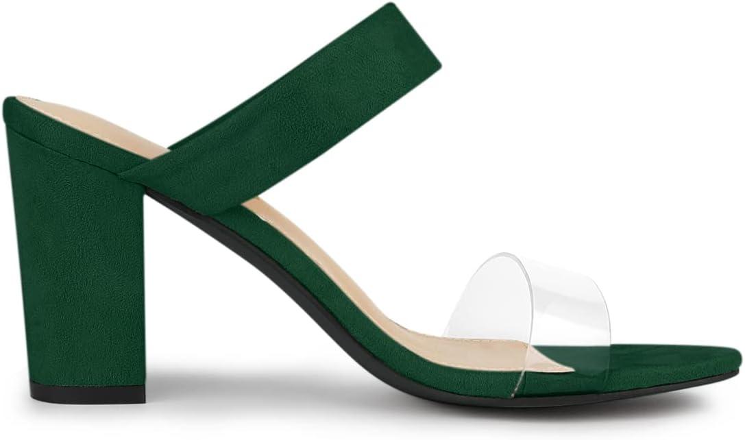 imageAllegra K Womens Dual Clear Strap Block Heels Slides SandalsGreen