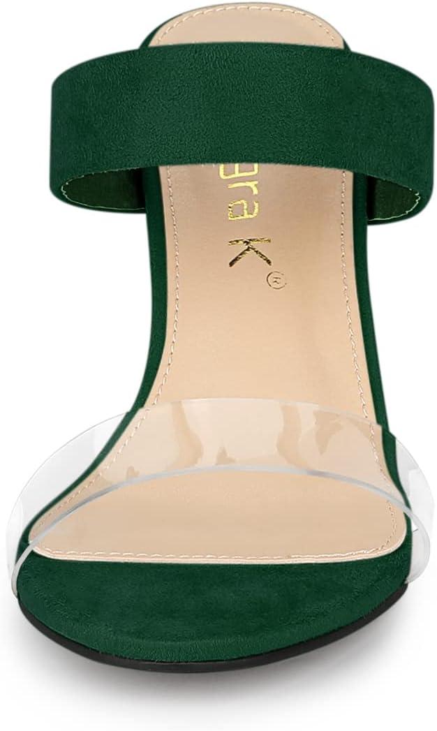 imageAllegra K Womens Dual Clear Strap Block Heels Slides SandalsGreen