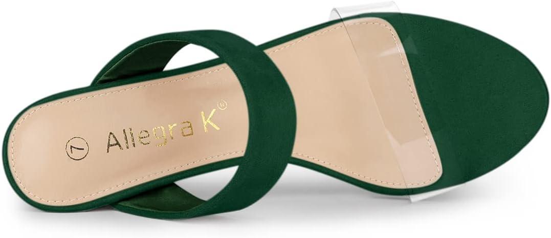 imageAllegra K Womens Dual Clear Strap Block Heels Slides SandalsGreen