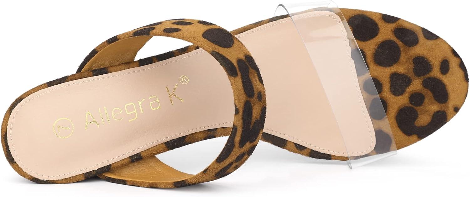 imageAllegra K Womens Dual Clear Strap Block Heels Slides SandalsLeopard