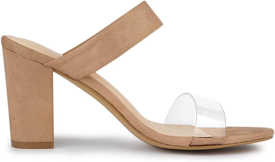 imageAllegra K Womens Dual Clear Strap Block Heels Slides SandalsNude