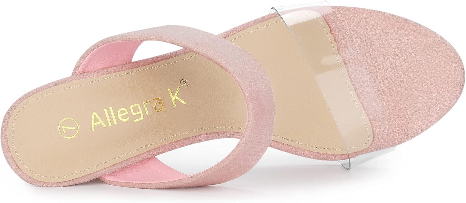 imageAllegra K Womens Dual Clear Strap Block Heels Slides SandalsPink