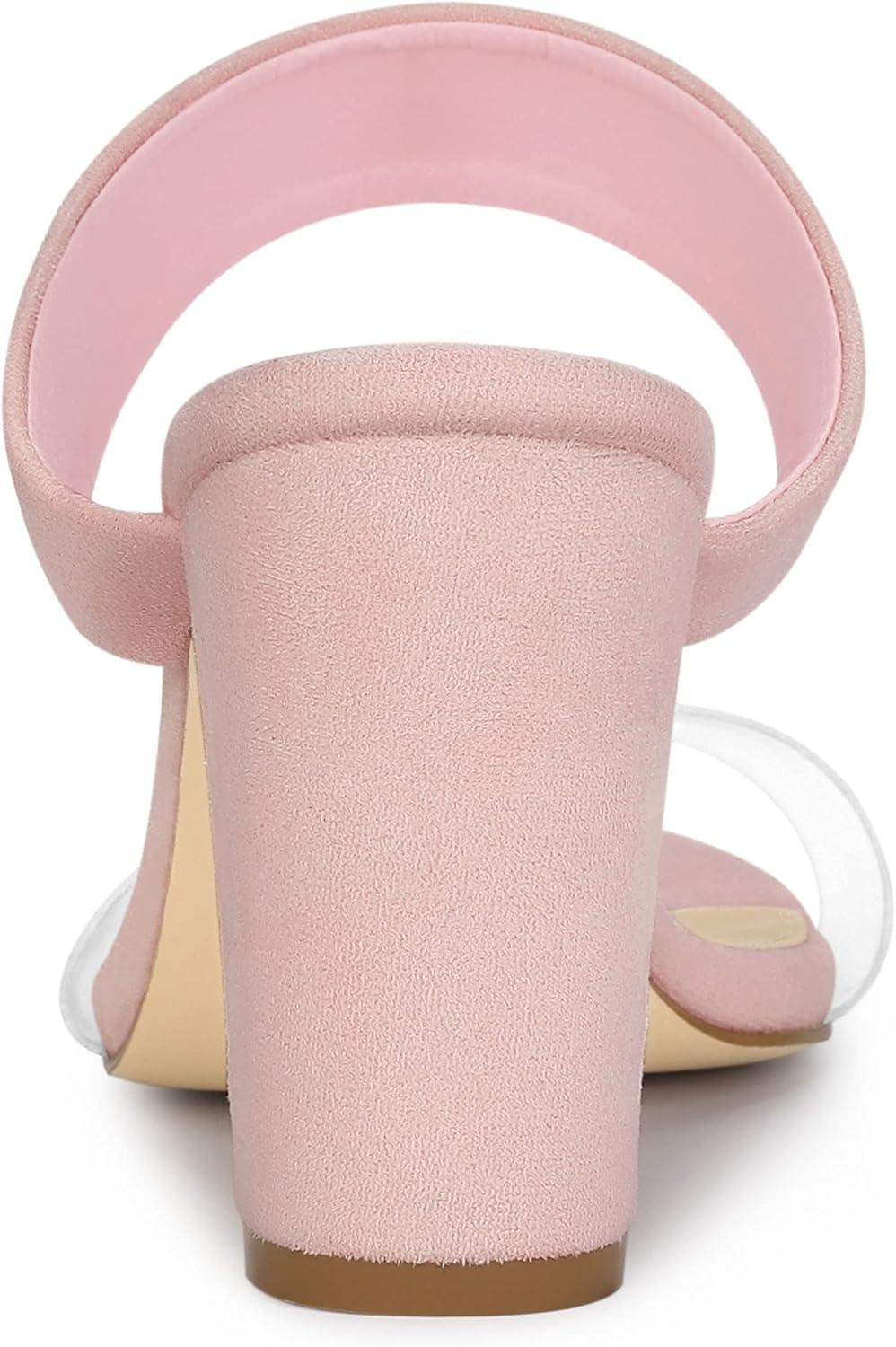 imageAllegra K Womens Dual Clear Strap Block Heels Slides SandalsPink