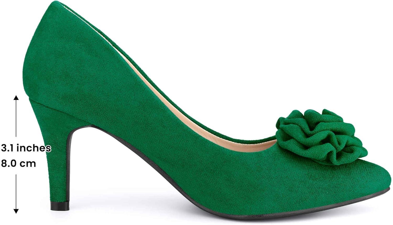 imageAllegra K Womens Flower Closed Pointed Toe Stiletto Heels Shoes PumpsGreen