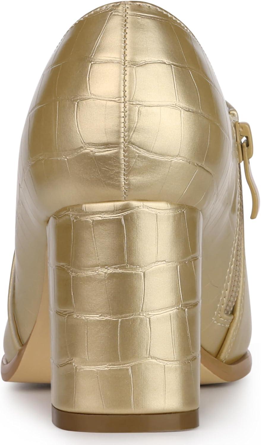 imageAllegra K Womens Heel Boots Pointed Toe Chunky Heels Ankle BootiesGold