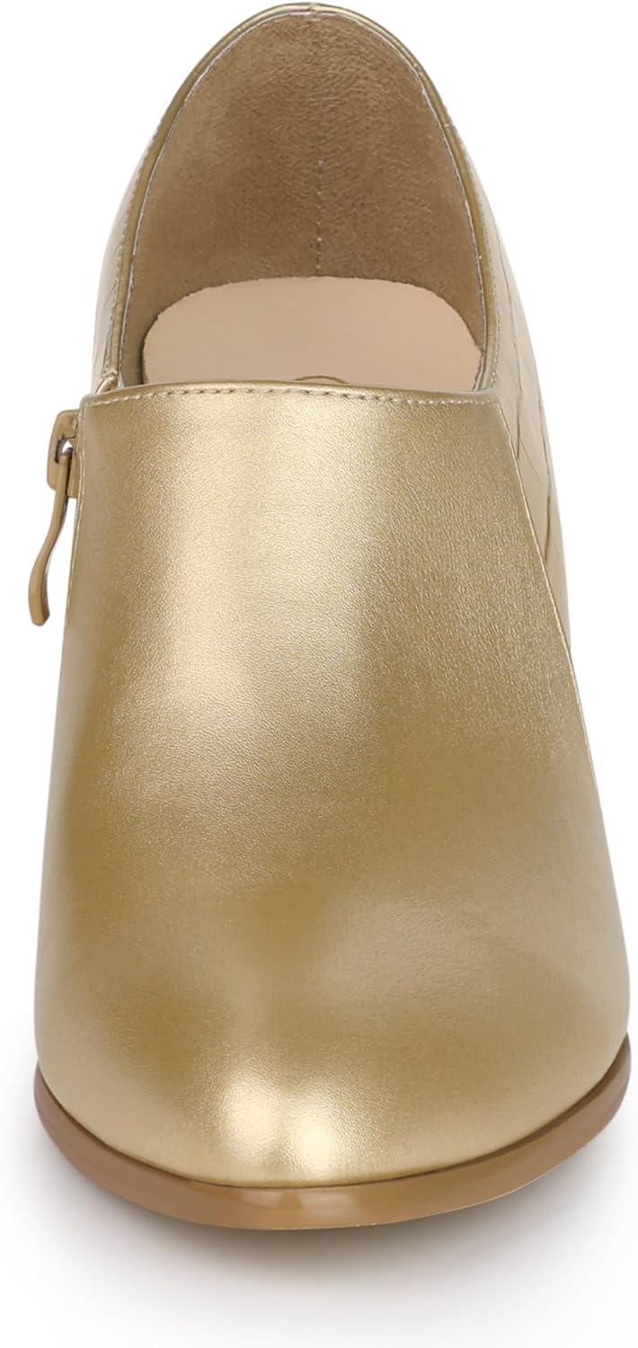 imageAllegra K Womens Heel Boots Pointed Toe Chunky Heels Ankle BootiesGold