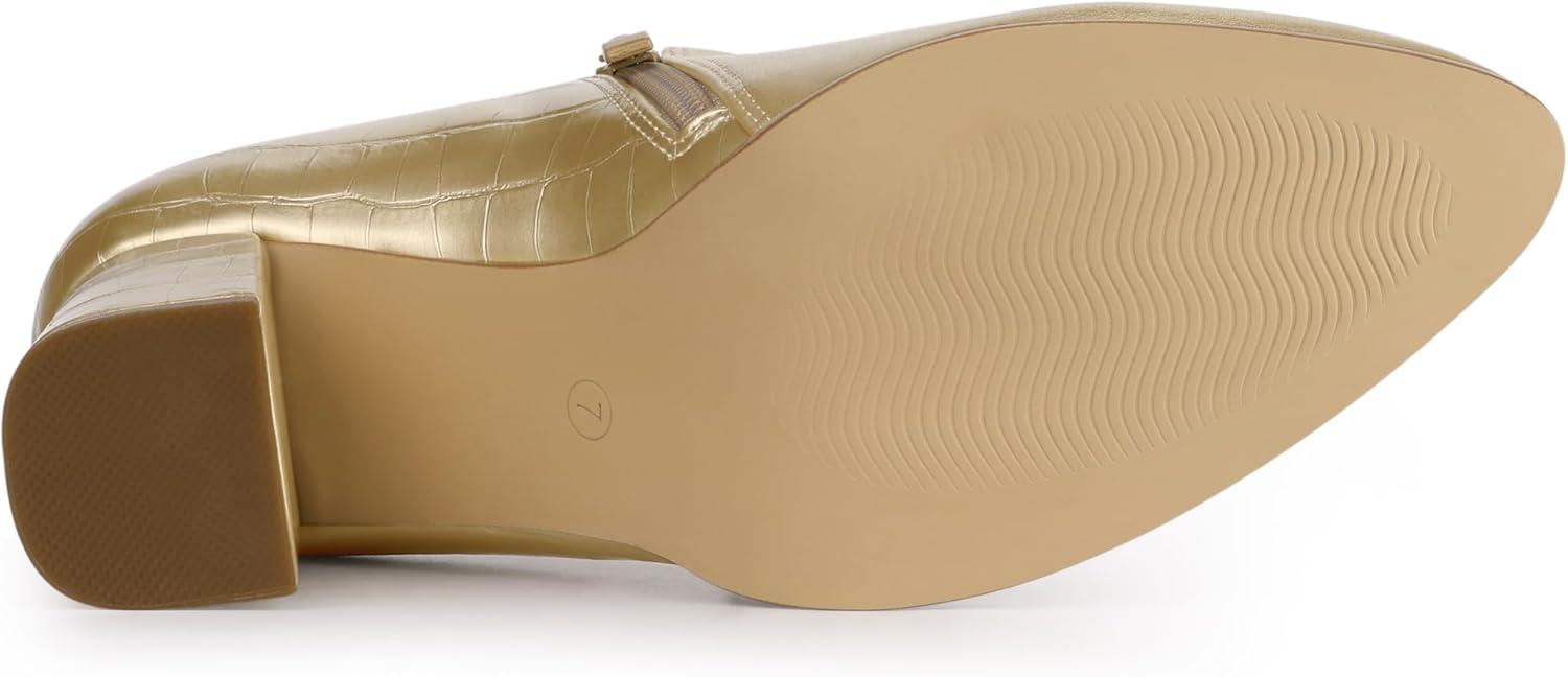 imageAllegra K Womens Heel Boots Pointed Toe Chunky Heels Ankle BootiesGold